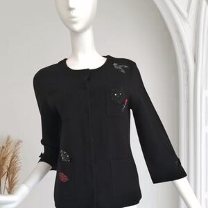 Chic Black Women's Cardigan with Embellishments